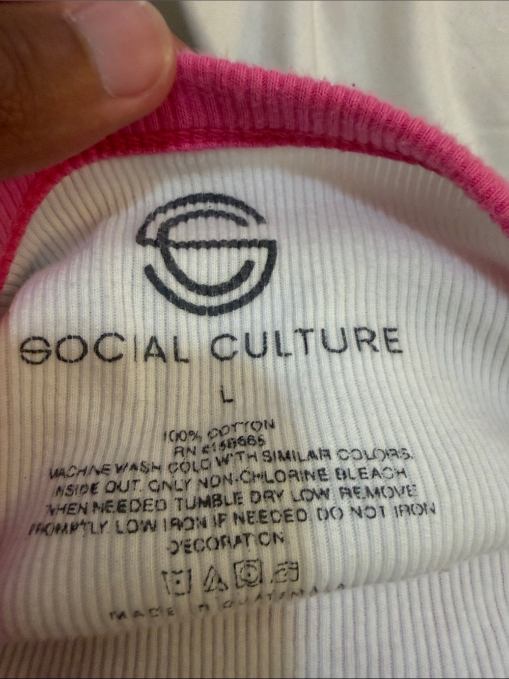 Social Culture White Ribbed Tee with Pink Ringer - Picture 3 of 3